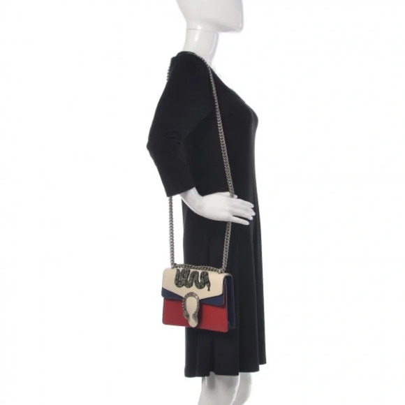 GUCCI Calfskin Crystal Snake Embroidered Dionysus Shoulder Bag White Red Blue - Picture 2 of 16